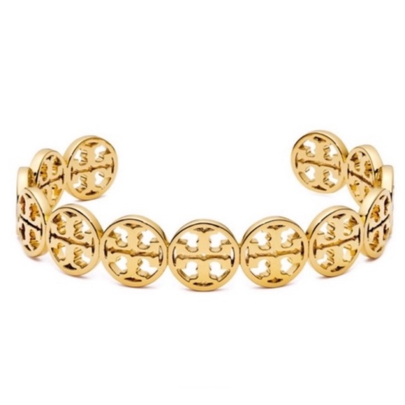 NWT authentic luxury minimalist Tory Burch Frozen 18K Gold plated Logo Cuff